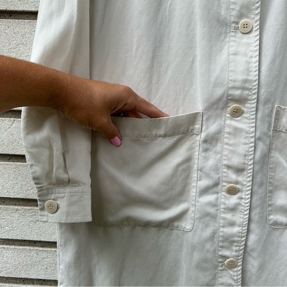 Eileen Fisher Petite Shirt Dress Jacket PS Linen Blend White Tunic Button Pocket - Picture 5 of 10